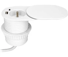 Orno Lizdas Baldinis lizdas Ø6cm, įleidžiamas į stalviršį su stumdomu dangteliu, USB įkrovikliu ir 1,9m laidu, 1x2P+Z (prancūziškas), 2xUSB (A+C tipo; PD20W), baltas