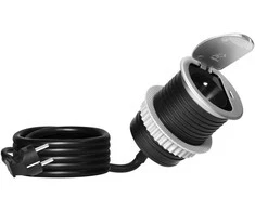 Gniazdo Lizdas Baldinis lizdas Ø6cm, įleidžiamas į stalviršį, su dangteliu, USB įkrovikliu ir 1,9m laidu, 1x2P+Z (prancūziškas), 1xUSB (C tipo; PD20W), sidabrinis