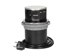 Orno Lizdas Baldų lizdas Ø10cm, ištraukiamas iš stalviršio, su USB įkrovikliu ir 1,5m laidu, 3x2P+Z, 2xUSB, INOX