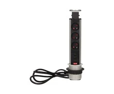 Orno Lizdas Baldų lizdas, ištraukiamas iš stalviršio, Ø6 cm, su USB įkrovikliu, spyna ir 1,8 m laidu, 3x2P+Z