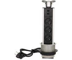 Orno Lizdas Baldų lizdas, ištraukiamas nuo stalviršio (~8 cm), su USB įkrovikliu ir 1,8 m laidu, 3x2P+Z, 2xUSB