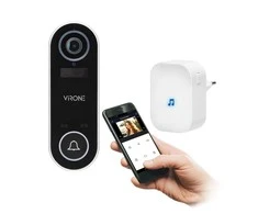Virone Bezprzewodowy LAYO belaidis vaizdo durų skambutis su „Full HD“ vaizdo kamera, „Wi-Fi“ ir tinklo imtuvu, IP65, bendravimas su išmaniuoju telefonu per „Tuya“ programėlę, 60 skambučių