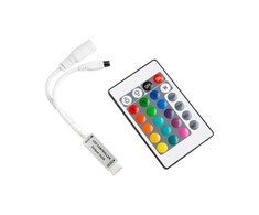 Bezprzewodowy Belaidis RGB juostų (daugiaspalvių LED apšvietimo juostų) valdiklis su 24 mygtukų nuotolinio valdymo pultu