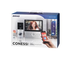 Orno CONESSI Full HD vaizdo domofono rinkinys, laisvų rankų įrangos 7" LCD monitorius, išorinė kasetė su RFID kortele ir raktų pakabuko skaitytuvu, WiFi ir valdymas per Tuya programą