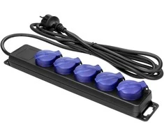 Orno Przedłużacz Dirbtuvių prailgintuvas, atsparus vandens purslams, IP44, 5 lizdai 2P+Z IP44, guminis „schuko“ kabelis, H05RR-F 3x1,5mm2, ilgis 5m.