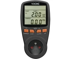 Orno Dwutaryfowy Dviejų tarifų vatmetras, energijos skaičiuoklė su LCD ekranu, 2 atskiri tarifai, vidinė baterija, juodas