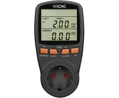 Orno Dwutaryfowy Dviejų tarifų vatmetras, energijos skaičiuoklė su LCD ekranu, 2 atskiri tarifai, vidinė baterija, „Schuko“ versija, juodas