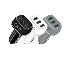 Orno EXC mobilus automobilinis įkroviklis LIGHT, 3xUSB, 33W, spalvų mišinys