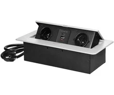 Orno Gniazda Baldų lizdai, įleidžiami į stalviršį, su plokščiu frezuotu kraštu, USB įkrovikliu ir 1,5 m laidu, 2x2P+Z, 2xUSB (A+C tipo; 3,6A), balti