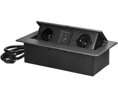 Orno Gniazda Baldų lizdai, įleidžiami į stalviršį, su plokščiu frezuotu kraštu, USB įkrovikliu ir 1,5 m laidu, 2x2P+Z, 2xUSB (A+C tipo; 3,6A), grafito spalvos