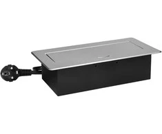 Orno Gniazda Į stalviršį įleidžiami baldų lizdai su plokščiu frezuotu kraštu, USB įkrovikliu ir 1,5 m laidu, 2x2P+Z, 2xUSB (A+C tipo; 3,6A), sidabrinės spalvos