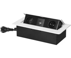 Orno Gniazda Baldų lizdai, įleidžiami į stalviršį, su plokščiu frezuotu kraštu, USB įkrovikliu ir 1,5 m laidu, 2x2P+Z, 2xUSB (A+C tipo; 3,6A), balti