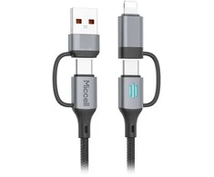 Orno USB-A/C - USB-C/Lightning kabelis Miccell VQ-D145, 240W, 1m, juodas