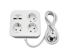 Orno Kwadratowa Kvadratinis maitinimo lizdas su USB įkrovikliu 3x2P+Z (Schuko), 2xUSB-A, laidas 3x1.5mm2, 1.4m