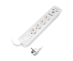Orno Listwa Apsauginė juostelė nuo viršįtampių, 4 lizdai 2P+Z (Schuko), 3x1.0mm² laidas, 3m, su apšviestu dvipoliu jungikliu. 16A/230 VAC, 3 tipo viršįtampių apsauga, 2xUSB 2.1A įkroviklis, balta