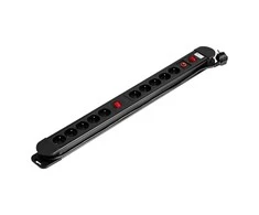 Orno Listwa Ilgintuvas, 10 lizdų 2P+Z, laidas 3x1,5mm2, ilgis 1,5m, 2x apšviečiami dvipoliai jungikliai, šiluminė apsauga. 16A/230 VAC, juodas