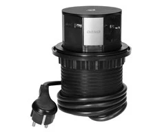 Orno Lizdas Baldinis lizdas Ø10cm, ištraukiamas iš stalo su indukciniu įkrovikliu, USB įkrovikliu ir 1,5m laidu, 3x2P+Z (Schuko), Qi 1.2.4 maks. 10W, USB A+C QC 3.0