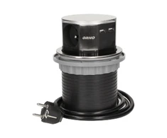 Orno Lizdas Baldų lizdas Ø10cm, ištraukiamas iš stalviršio, su USB įkrovikliu ir 1,5m laidu, 3x2P+Z, 2xUSB, INOX