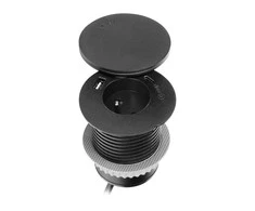 Orno Lizdas Baldinis lizdas Ø6cm su besisukančiu dangteliu, indukciniu įkrovikliu, USB įkrovikliu ir 1,5m laidu, 1x2P+Z, Qi 1.2.4 maks. 10W, 2xUSB (A ir C tipo, 2,4A), juodas