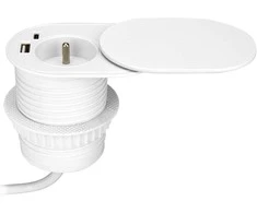 Orno Lizdas Baldinis lizdas Ø6cm, įleidžiamas į stalviršį su stumdomu dangteliu, USB įkrovikliu ir 1,9m laidu, 1x2P+Z (prancūziškas), 2xUSB (A+C tipo; PD20W), baltas