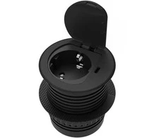 Orno Lizdas Baldinis lizdas Ø6cm, įleidžiamas į stalviršį, su dangteliu, USB įkrovikliu ir 1,9m laidu, 1x2P+Z (Schuko), 1xUSB (C tipo; 20W), juodas