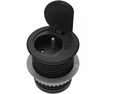 Orno Lizdas Baldinis lizdas Ø6cm, įleidžiamas į stalviršį, su dangteliu, USB įkrovikliu ir 1,9m laidu, 1x2P+Z (prancūziškas), 1xUSB (C tipo; 20W), juodas