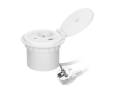 Orno Lizdas Baldinis lizdas Ø8cm, įleidžiamas į stalviršį, su indukciniu įkrovikliu, USB įkroviklis su 2 A ir C lizdais, kabelio įvorėle ir 1,8m laidu, 1x2P+Z, 2xUSB 2.4A 5V, baltas