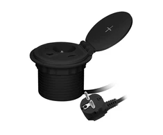 Orno Baldų lizdas? 8 cm įleistas į stalviršį su indukciniu įkrovikliu, USB įkroviklis su 2 lizdais A ir C, kabelio įvorė su 1,8 m laidu, 1x2P + Z, 2xUSB 2,4A 5V, juoda