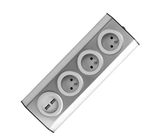 Orno Lizdas Baldai, virtuvės lizdas, tvirtinamas Velcro juosta, su USB įkrovikliu - 3x2P+Z, 2xUSB, INOX.