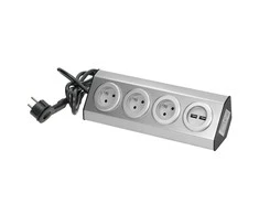 Orno Lizdas Baldai, virtuvės lizdas su USB įkrovikliu, tvirtinamas „Velcro“ juosta su 1,5 m laidu - 3x2P+Z, 2xUSB, INOX su 1,5 m laidu.