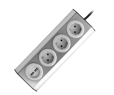Orno Lizdas Baldai, virtuvės lizdas su USB įkrovikliu, tvirtinamas „Velcro“ juosta su 1,5 m laidu - 3x2P+Z schuko, 2xUSB, INOX su 1,5 m laidu.