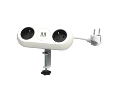 Orno Baldinis lizdas su tvirtinimo kronšteinu, USB pakrovėjas, 2 lizdai 2P + Z, 2xUSB, laidas 3x1,0mm? - 1,5 m, baltos spalvos