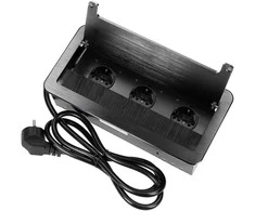 Orno Lizdas Į stalviršį įleidžiamas baldų lizdas su plokščiu frezuotu kraštu, dulkių šepetėliu ir 1,5 m laidu, 3x2P+Z (Schuko), juodas