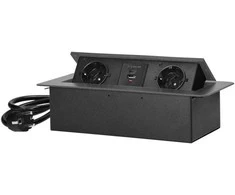 Orno Baldų lizdas įleistas į stalviršį plokščiu frezuotu kraštu, USB įkroviklis ir 1,5 m laidas, 2x2P+Z (Schuko), 2xUSB (tipas A+C; 3,6A), grafitas