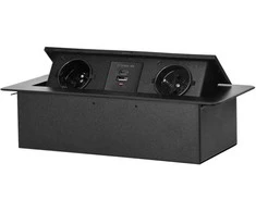 Orno Lizdas Baldinis lizdas, įleidžiamas į stalviršį, su plokščiu frezuotu kraštu ir USB įkrovikliu, 2x2P+Z, 2xUSB (A+C tipo; 3,6A), juodas