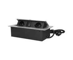 Orno Lizdas Baldų lizdas, įleidžiamas į stalviršį, su plokščiu frezuotu kraštu, USB įkrovikliu ir 3 m laidu, 2x2P+Z, 2xUSB, sidabrinis