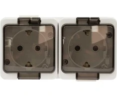 Gniazdo Lizdas Dvigubas kištukinis lizdas 2x 2P+Z SCHUKO, atsparus purslams, su dūmų sklende IP44, SMART, baltas