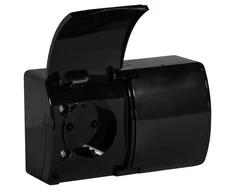 Orno Dvigubas lizdas 2x2P+E Schuko AQUATIC, IP44, juodas, 10 vnt.