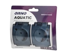 Orno Lizdas Dvigubas lizdas 2x2P+Z Schuko AQUATIC, IP44, baltai dūminis