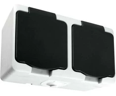 Orno Lizdas Dvigubas lizdas 2x2P+Z Schuko AQUATIC MINI IP 54 balta-juoda, 5 vnt.