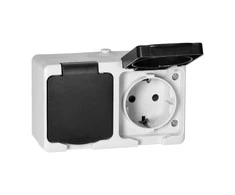 Orno Lizdas Dvigubas lizdas 2X2P+Z Schuko AQUATIC MINI IP 54 baltas ir juodas