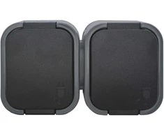 Gniazdo Lizdas Dvigubas kištukinis lizdas 2P+Z, Schuko, atsparus vandeniui su atvartu B2, IP54, NT-7B2, pilkas/juodas