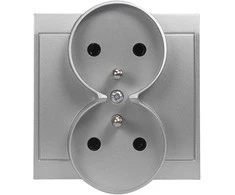Gniazdo Lizdas Luna dvigubas kištukinis lizdas 2x2P+Z, 16A, 250V, PT-6LR, sidabrinis