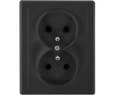 Gniazdo Lizdas Dvigubas kištukinis lizdas 2x2P+Z Malta, 16A, 250V, PT-6M, matinės juodos spalvos