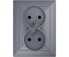 Gniazdo Lizdas Dvigubas kištukinis lizdas 2x2P+Z Pearl, 16A, 250V, PT-6 P, antracito spalvos