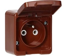 Gniazdo Lizdas Viengubas 2P+Z lizdas, atsparus vandens purslams, su atvartu, gaminio spalvos, IP44, SMART, rudas