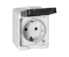 Orno Lizdas Viengubas lizdas 2P+Z Schuko AQUATIC MINI IP 54 baltas ir juodas