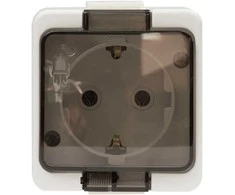 Gniazdo Lizdas Vienas lizdas 2P+Z SCHUKO atsparus purslams su dūmų sklende IP44, SMART, baltas