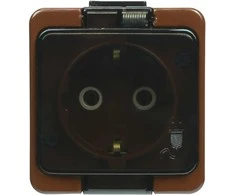 Gniazdo Lizdas Vienas lizdas 2P+Z SCHUKO atsparus purslams su dūmų sklende IP44, SMART, rudas