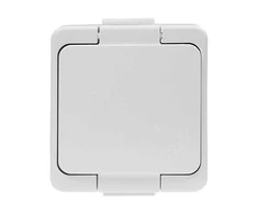 Gniazdo Lizdas Viengubas 2P+Z SCHUKO lizdas, atsparus vandens purslams, su atvartu, atitinkančiu gaminio spalvą, IP44, SMART, baltas